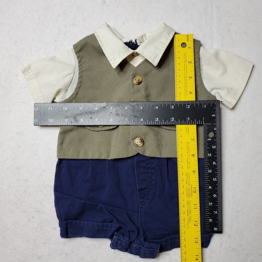 Baby Togs Infant Boy One Piece Vested Outfit Navy Blue & Tan Size 3-6 M 1257 - Picture 4 of 4